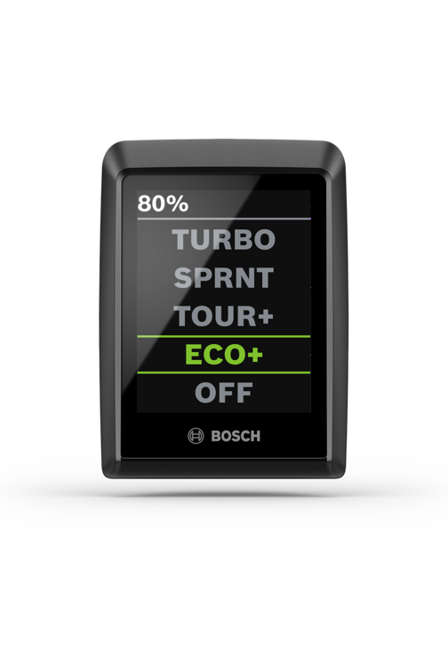 Bosch Kiox display showing battery level and riding mode