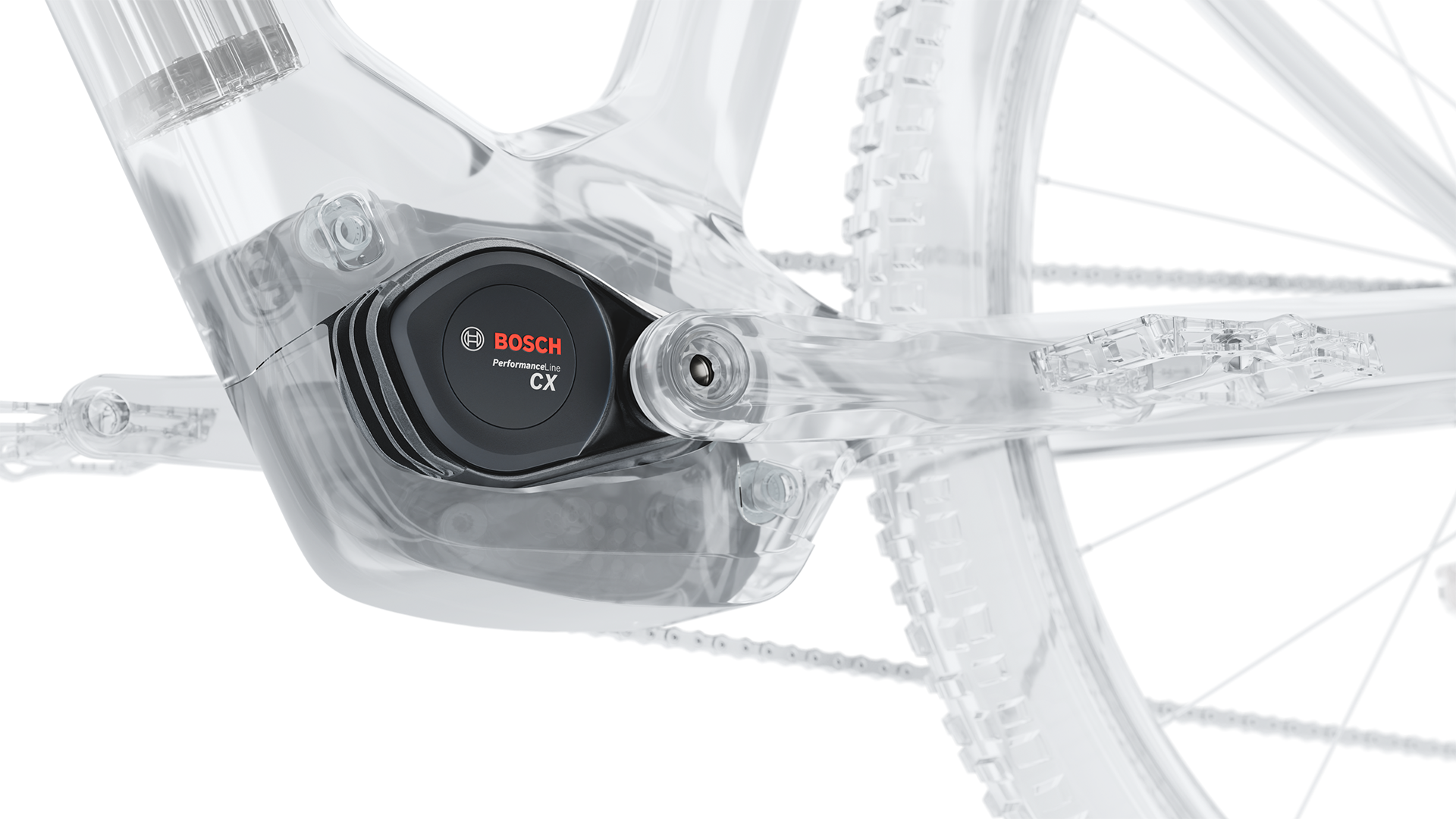 Bosch mid-drive motor mounted on an e-bike frame